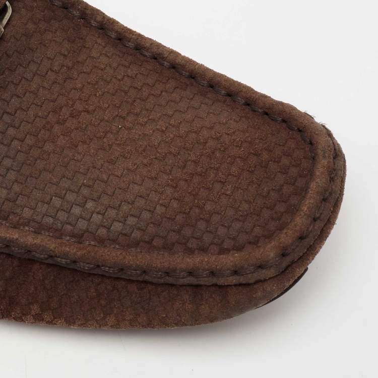 Pre Owned Louis Vuitton Brown Suede  Monte Carlo Slip on Loafers Size 44.5