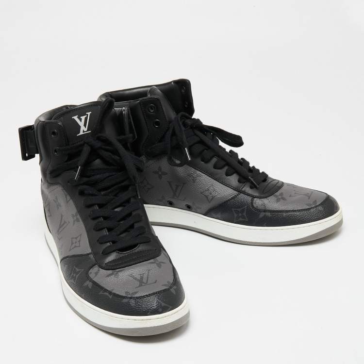 Pre Owned Louis Vuitton Black/Grey Monogram Canvas Rivoli High Top Sneakers Size 44