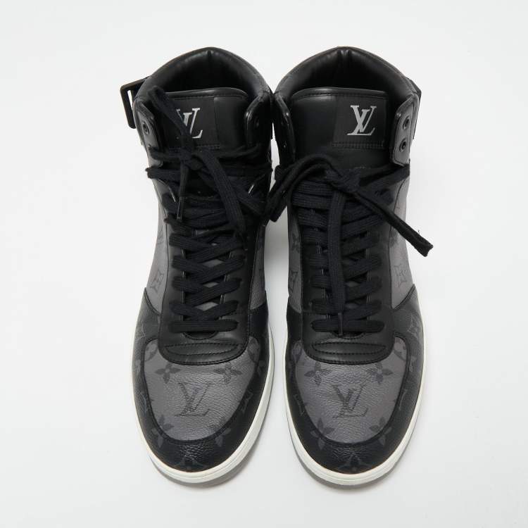 Pre Owned Louis Vuitton Black/Grey Monogram Canvas Rivoli High Top Sneakers Size 44