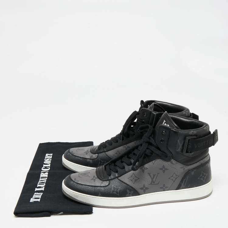 Pre Owned Louis Vuitton Black/Grey Monogram Canvas Rivoli High Top Sneakers Size 44