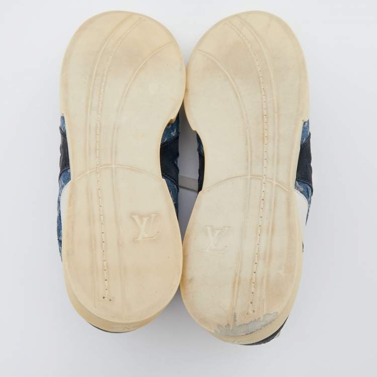 Pre Owned Louis Vuitton Blue Monogram Denim and Suede Rennes Sneakers Size 46