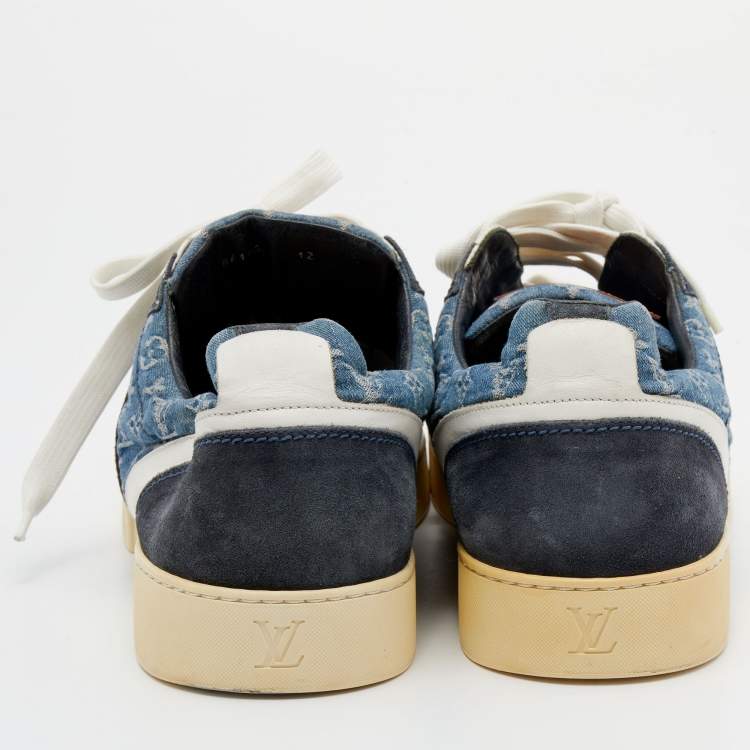 Pre Owned Louis Vuitton Blue Monogram Denim and Suede Rennes Sneakers Size 46