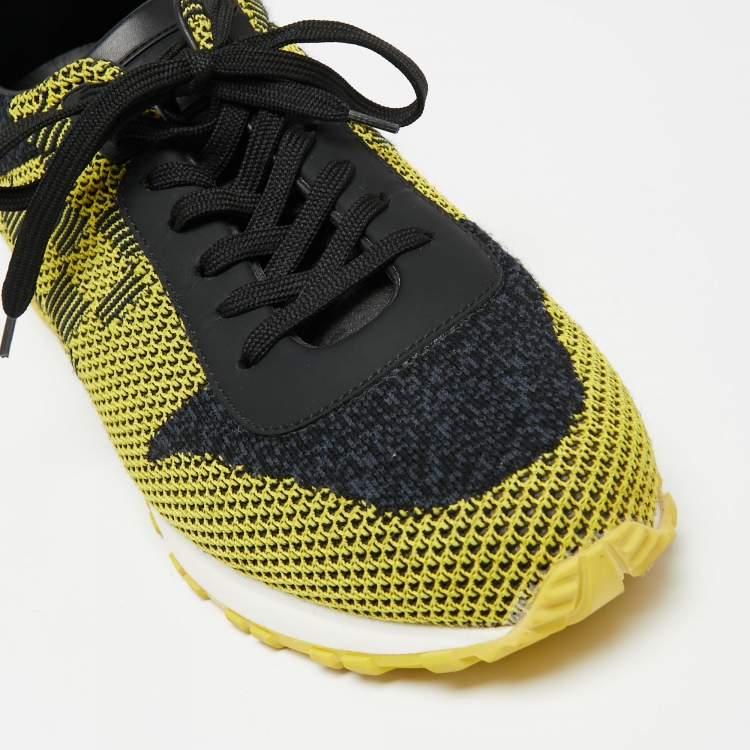 Pre Owned Louis Vuitton Yellow/Black Cotton Knit And Leather Run Away Sneakers  Size 41.5