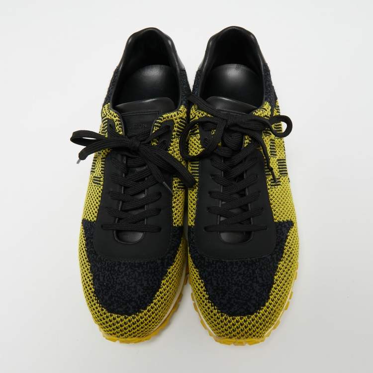 Pre Owned Louis Vuitton Yellow/Black Cotton Knit And Leather Run Away Sneakers  Size 41.5