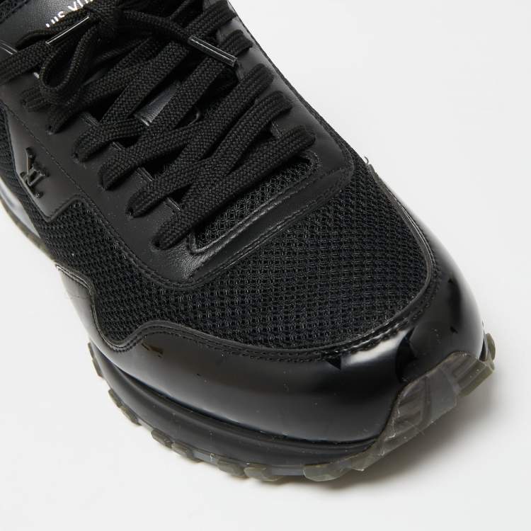 Pre Owned Louis Vuitton Black Mesh and Monogram Leather And Mesh Run-Away Low-Top Sneakers Size 40