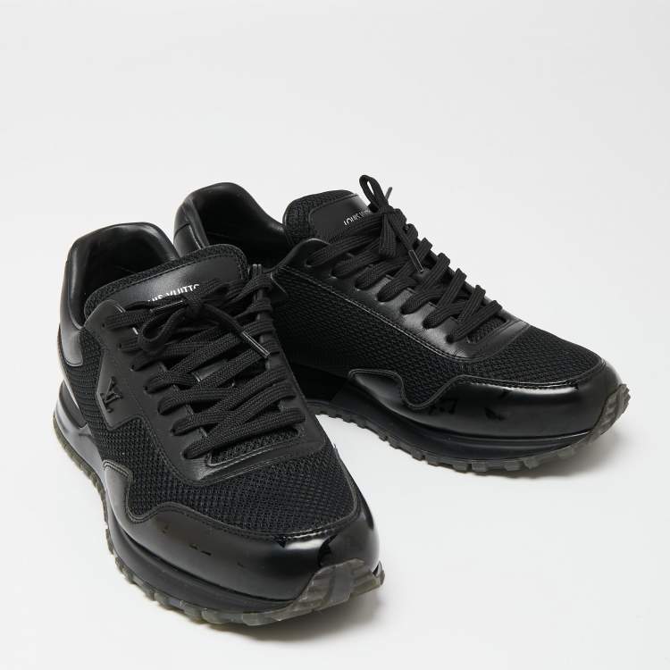 Pre Owned Louis Vuitton Black Mesh and Monogram Leather And Mesh Run-Away Low-Top Sneakers Size 40