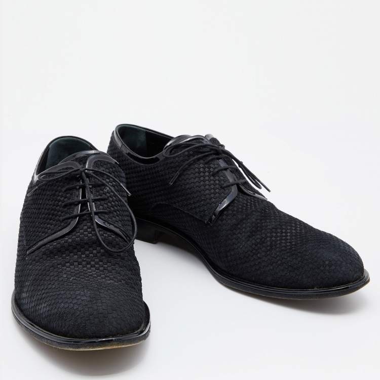 Pre Owned Louis Vuitton Black Damier Embossed Suede and Patent Leather Trim Lace Up Derby Size 43