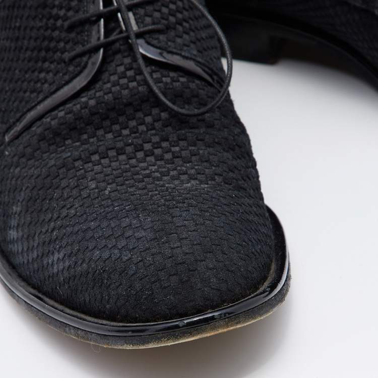 Pre Owned Louis Vuitton Black Damier Embossed Suede and Patent Leather Trim Lace Up Derby Size 43