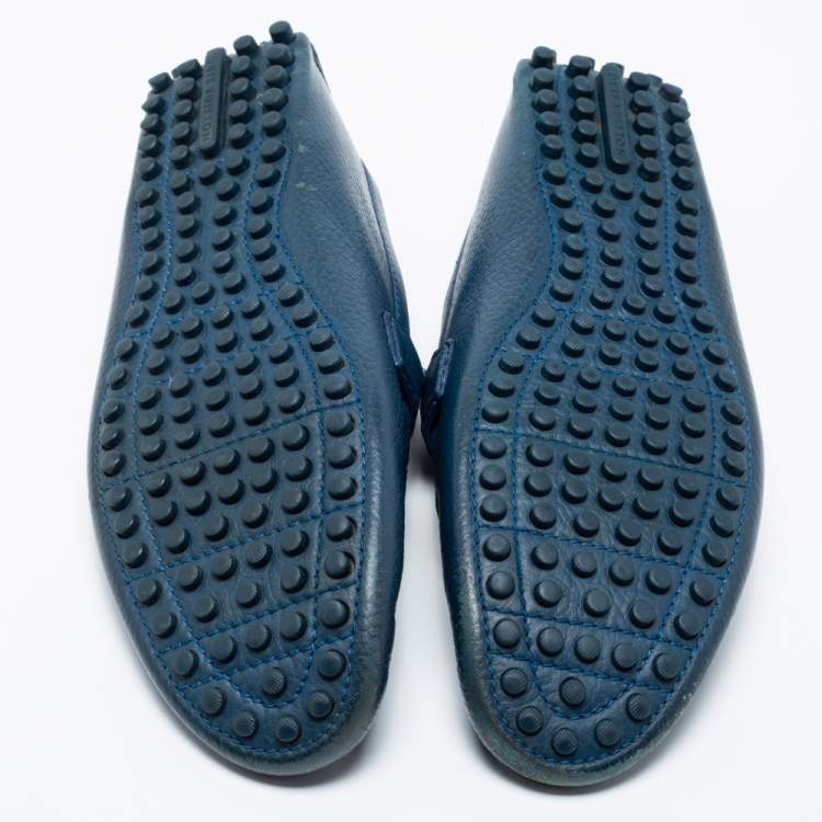 Pre Owned Louis Vuitton Blue Leather Hockenheim Slip-On Loafers Size 43