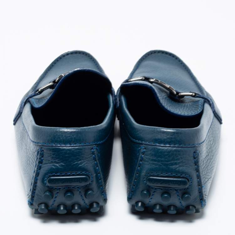 Pre Owned Louis Vuitton Blue Leather Hockenheim Slip-On Loafers Size 43