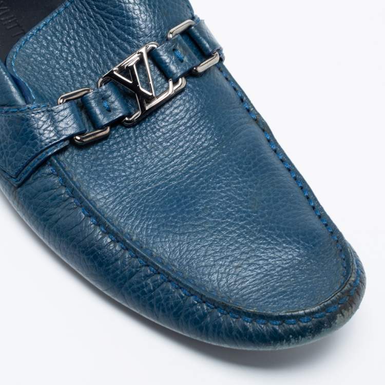 Pre Owned Louis Vuitton Blue Leather Hockenheim Slip-On Loafers Size 43