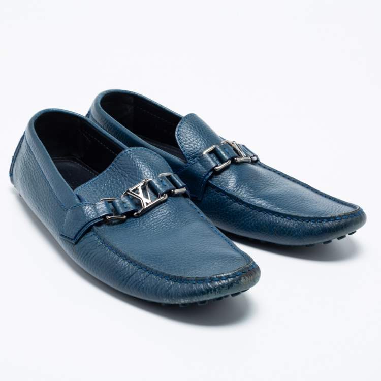 Pre Owned Louis Vuitton Blue Leather Hockenheim Slip-On Loafers Size 43