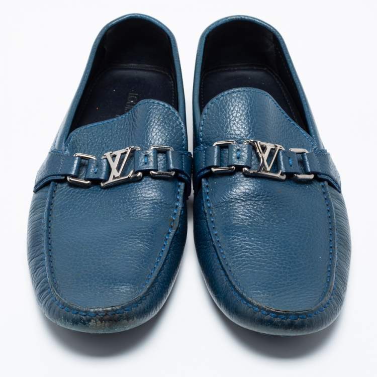Pre Owned Louis Vuitton Blue Leather Hockenheim Slip-On Loafers Size 43