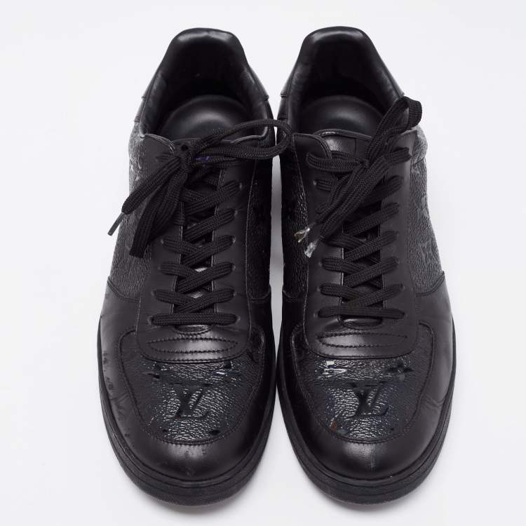 Pre Owned Louis Vuitton Black Leather Rivoli Monogram Low Top Sneakers Size 44