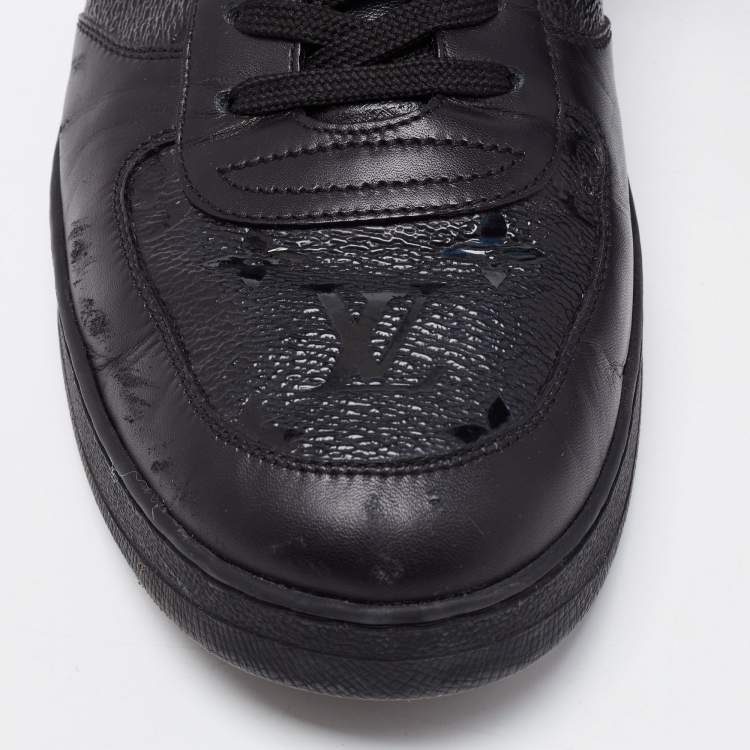 Pre Owned Louis Vuitton Black Leather Rivoli Monogram Low Top Sneakers Size 44