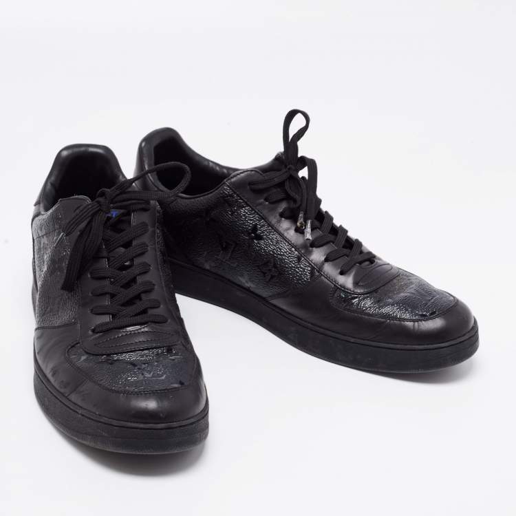 Pre Owned Louis Vuitton Black Leather Rivoli Monogram Low Top Sneakers Size 44