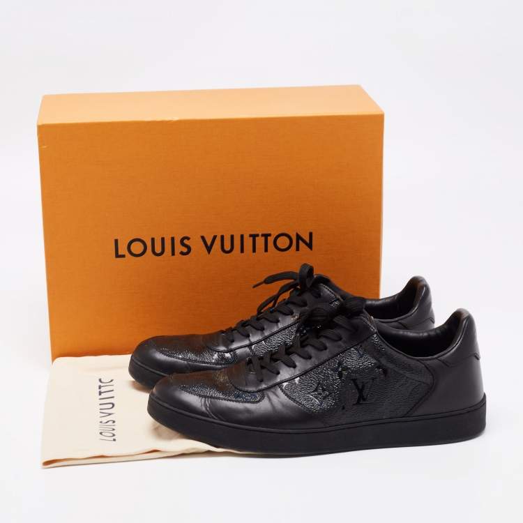 Pre Owned Louis Vuitton Black Leather Rivoli Monogram Low Top Sneakers Size 44
