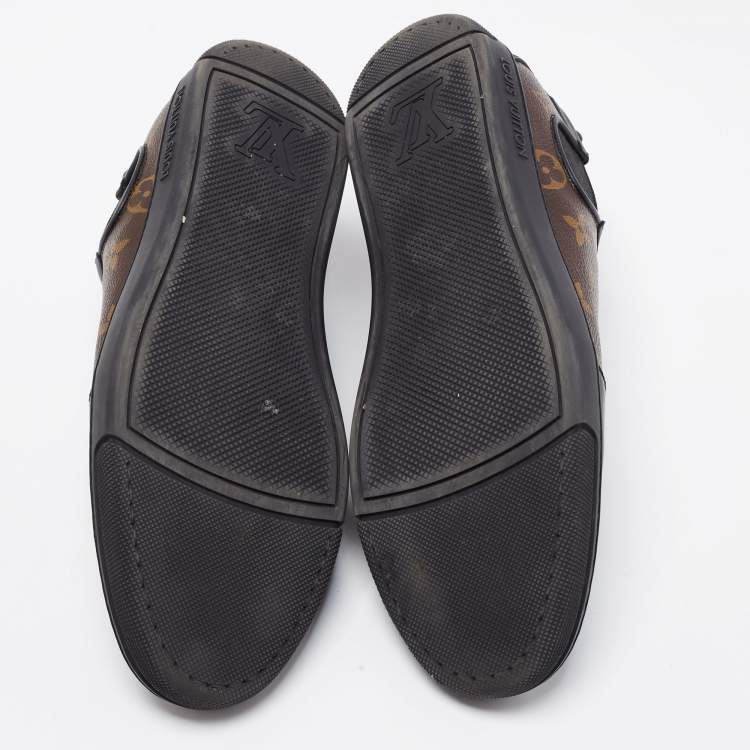 Pre Owned Louis Vuitton Black/Brown Leather and Monogram Canvas Slalom Low-Top Sneakers Size 41