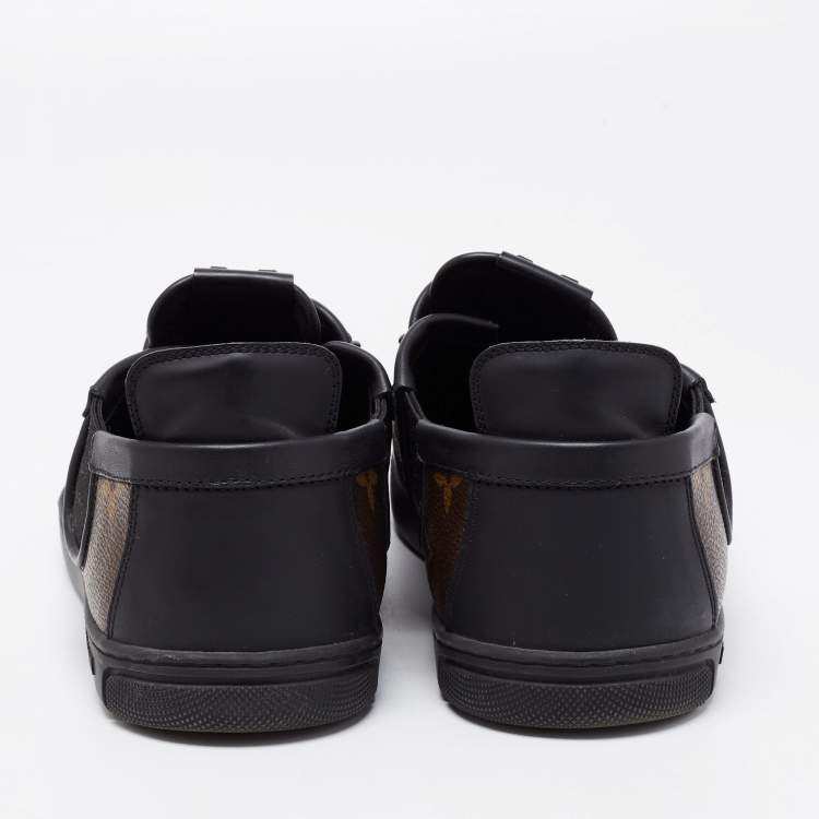 Pre Owned Louis Vuitton Black/Brown Leather and Monogram Canvas Slalom Low-Top Sneakers Size 41