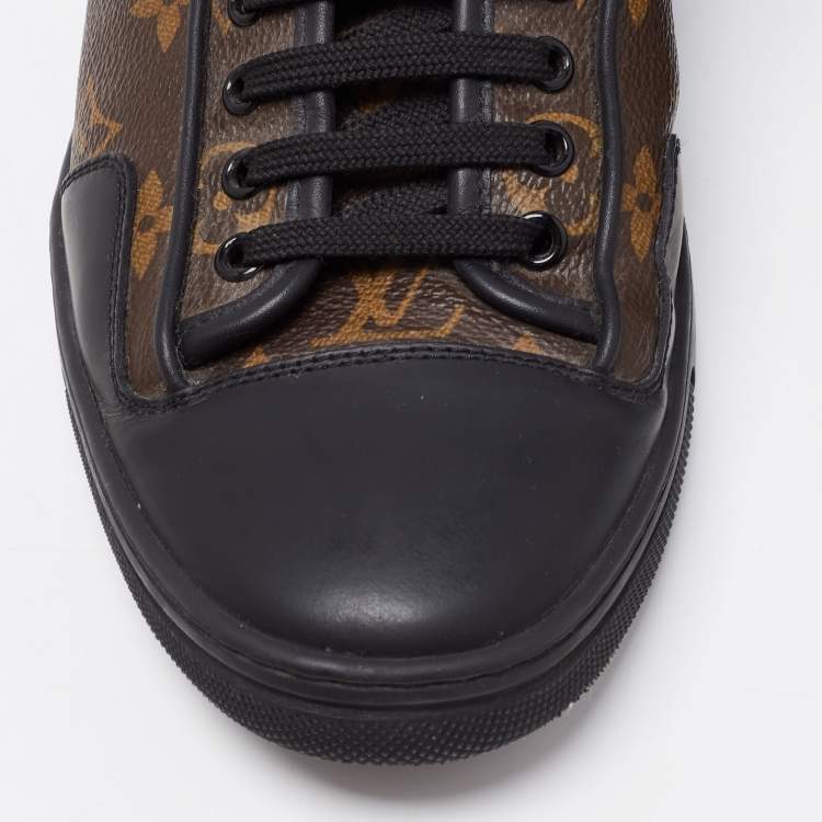 Pre Owned Louis Vuitton Black/Brown Leather and Monogram Canvas Slalom Low-Top Sneakers Size 41