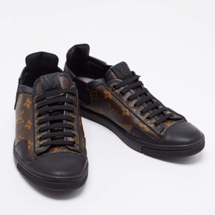 Pre Owned Louis Vuitton Black/Brown Leather and Monogram Canvas Slalom Low-Top Sneakers Size 41