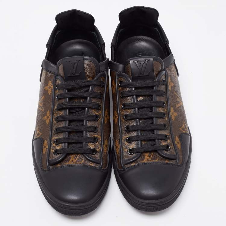 Pre Owned Louis Vuitton Black/Brown Leather and Monogram Canvas Slalom Low-Top Sneakers Size 41