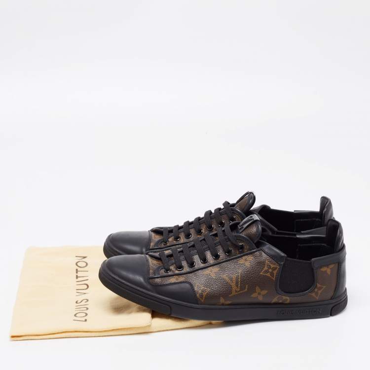 Pre Owned Louis Vuitton Black/Brown Leather and Monogram Canvas Slalom Low-Top Sneakers Size 41