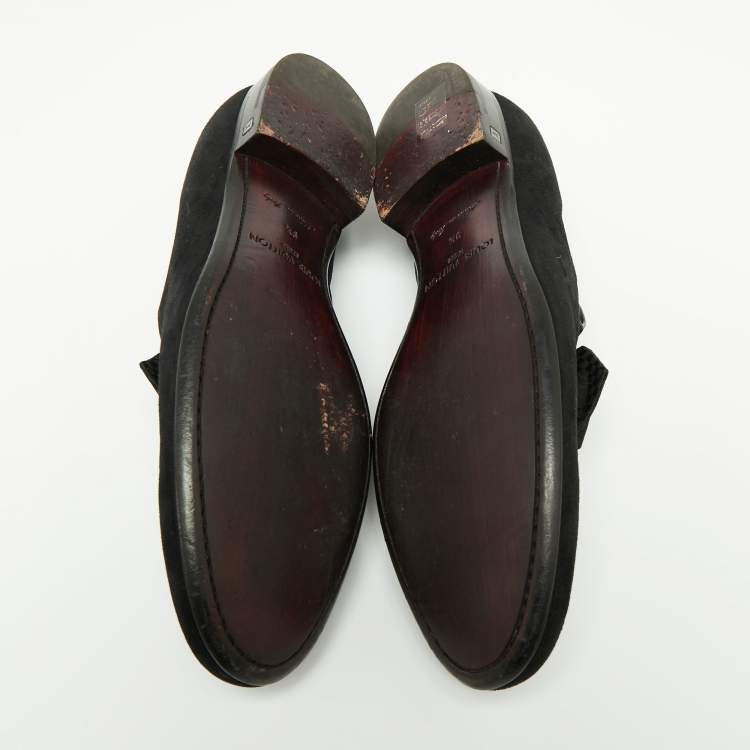 Pre Owned Louis Vuitton Black Suede Tuxedo Bow Smoking Slippers Size 43.5
