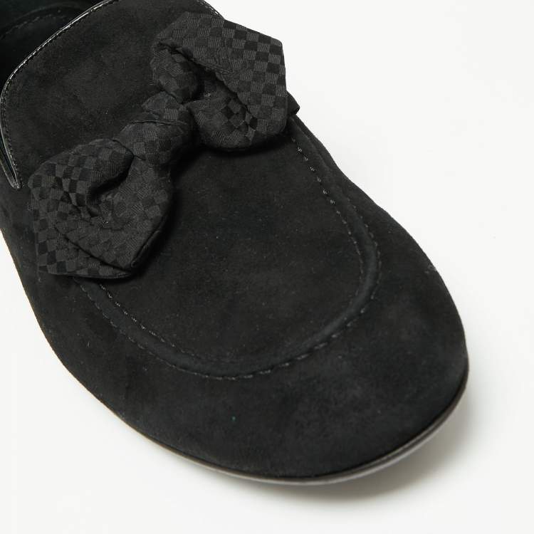 Pre Owned Louis Vuitton Black Suede Tuxedo Bow Smoking Slippers Size 43.5