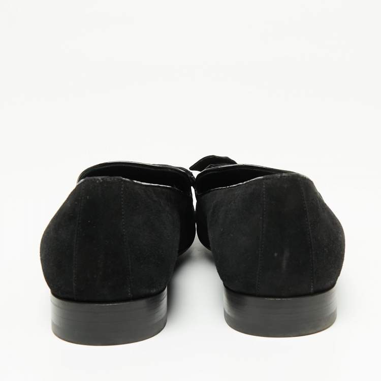 Pre Owned Louis Vuitton Black Suede Tuxedo Bow Smoking Slippers Size 43.5