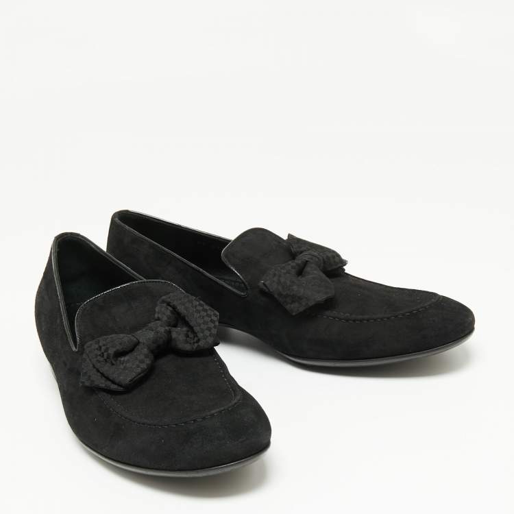 Pre Owned Louis Vuitton Black Suede Tuxedo Bow Smoking Slippers Size 43.5