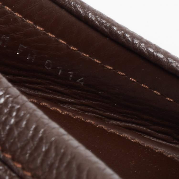 Pre Owned Louis Vuitton Brown Leather Logo Bow Slip On Loafers Size 43.5 
