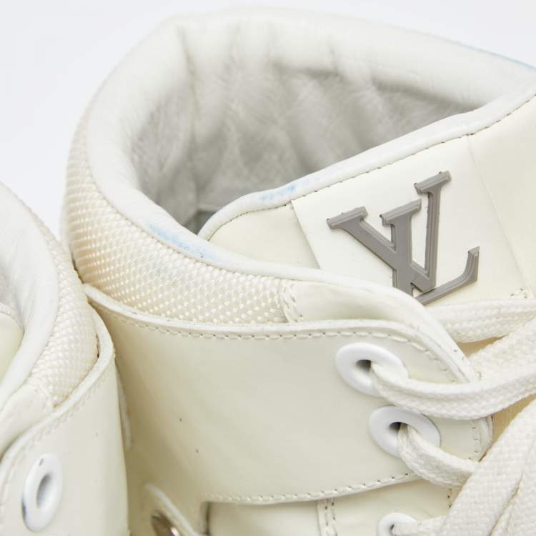 Pre Owned Louis Vuitton Off-White Leather and Mesh High-Top Sneakers Size 40