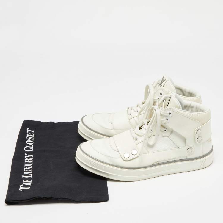 Pre Owned Louis Vuitton Off-White Leather and Mesh High-Top Sneakers Size 40