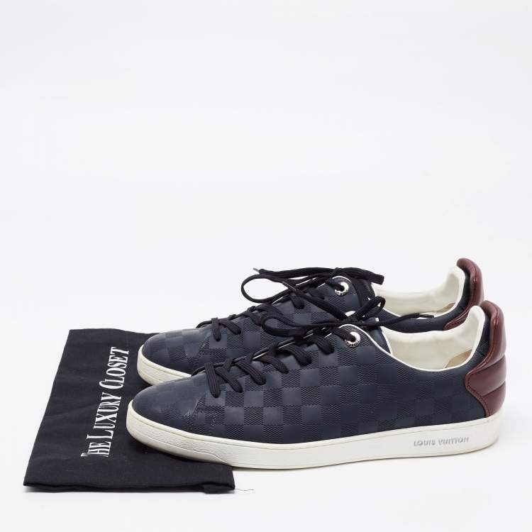 Pre Owned Louis Vuitton Navy Blue Damier Ebene Leather Low-Top Sneakers Size 44.5