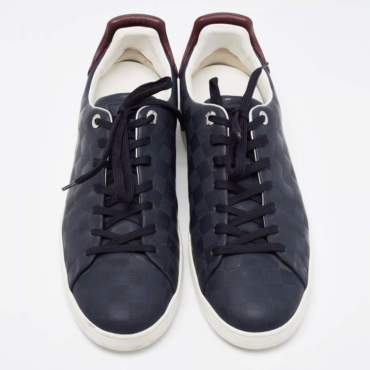 Pre Owned Louis Vuitton Navy Blue Damier Ebene Leather Low-Top Sneakers Size 44.5