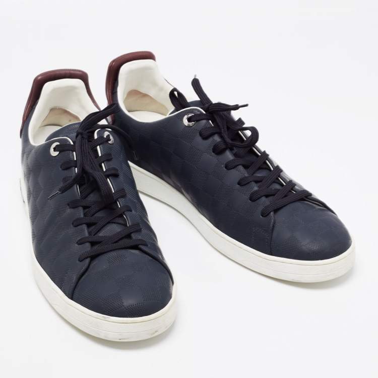 Pre Owned Louis Vuitton Navy Blue Damier Ebene Leather Low-Top Sneakers Size 44.5