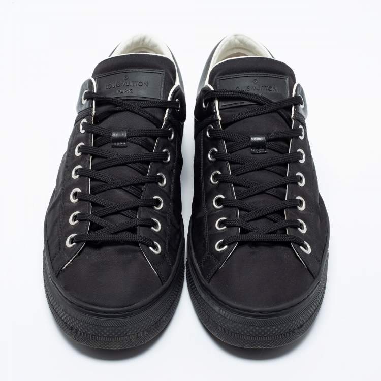 Pre Owned Louis Vuitton Black Nylon and Leather Low-Top Sneakers Size 44.5