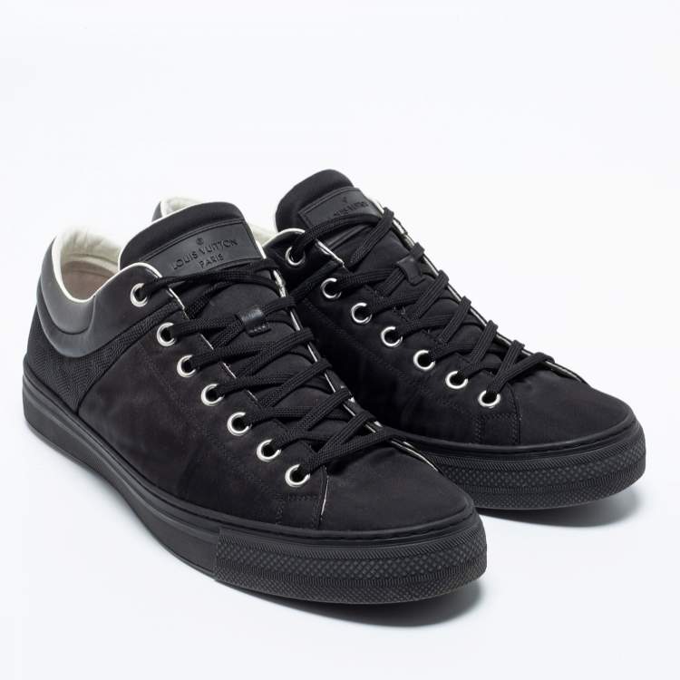 Pre Owned Louis Vuitton Black Nylon and Leather Low-Top Sneakers Size 44.5