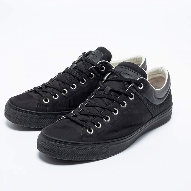 Pre Owned Louis Vuitton Black Nylon and Leather Low-Top Sneakers Size 44.5