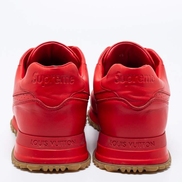 Pre Owned Louis Vuitton x Supreme Red Leather Runaway Sneakers Size 44.5