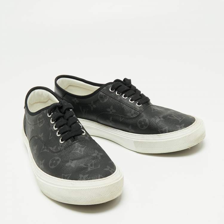 Pre Owned Louis Vuitton Dark Grey Monogram Eclipse Canvas Trocadero Low Top Sneakers Size 44