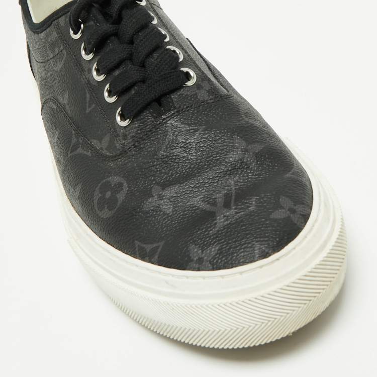 Pre Owned Louis Vuitton Dark Grey Monogram Eclipse Canvas Trocadero Low Top Sneakers Size 44