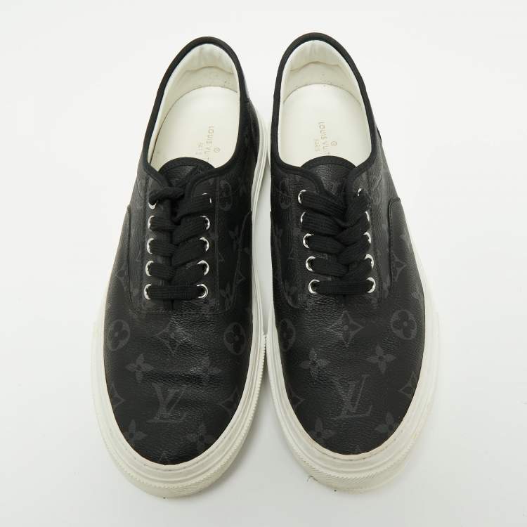 Pre Owned Louis Vuitton Dark Grey Monogram Eclipse Canvas Trocadero Low Top Sneakers Size 44