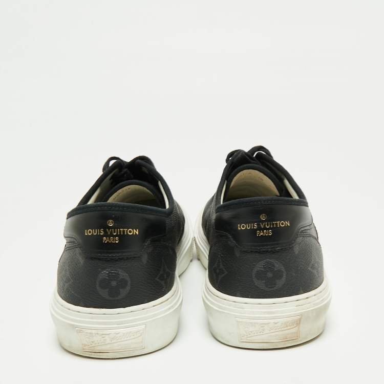 Pre Owned Louis Vuitton Dark Grey Monogram Eclipse Canvas Trocadero Low Top Sneakers Size 44