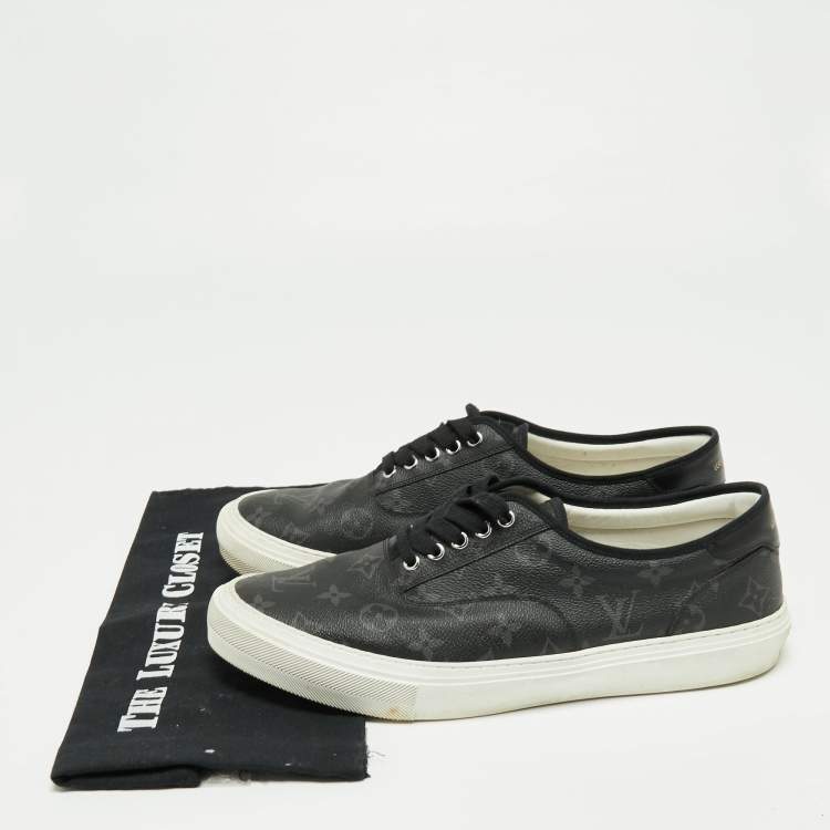 Pre Owned Louis Vuitton Dark Grey Monogram Eclipse Canvas Trocadero Low Top Sneakers Size 44