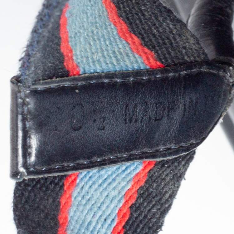 Pre Owned Louis Vuitton Navy Blue Leather and Canvas Thong Slides Size 44.5