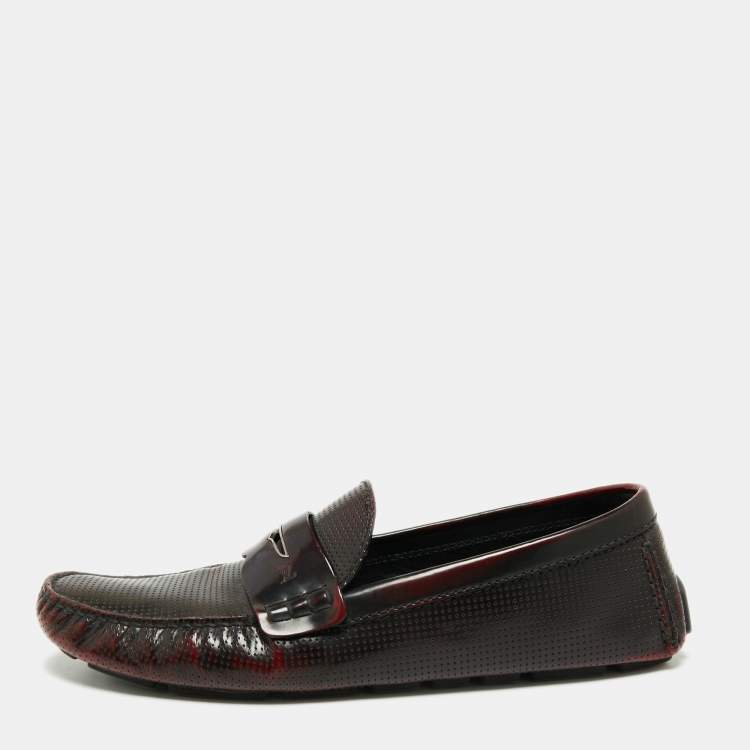 Pre Owned Louis Vuitton Two-Tone Perforated Leather Penny Loafers Size 45