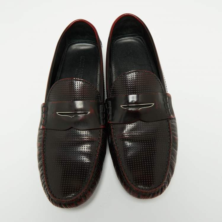 Pre Owned Louis Vuitton Two-Tone Perforated Leather Penny Loafers Size 45