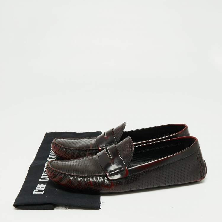 Pre Owned Louis Vuitton Two-Tone Perforated Leather Penny Loafers Size 45
